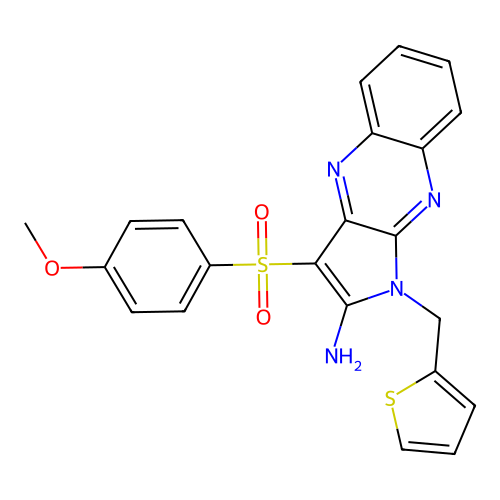 3-((4-methoxyphenyl)sulfonyl)-1-(thiophen-2-ylmethyl)-1H-pyrrolo[2,3-b]quinoxalin-2-amine structure