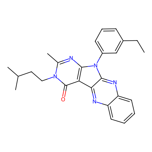11-(3-ethylphenyl)-2-methyl-3-(3-methylbutyl)-3,11-dihydro-4H-pyrimido[5',4':4,5]pyrrolo[2,3-b]quinoxalin-4-one structure