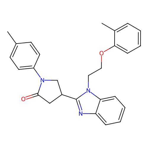 1-(p-tolyl)-4-(1-(2-(o-tolyloxy)ethyl)-1H-benzo[d]imidazol-2-yl)pyrrolidin-2-one structure