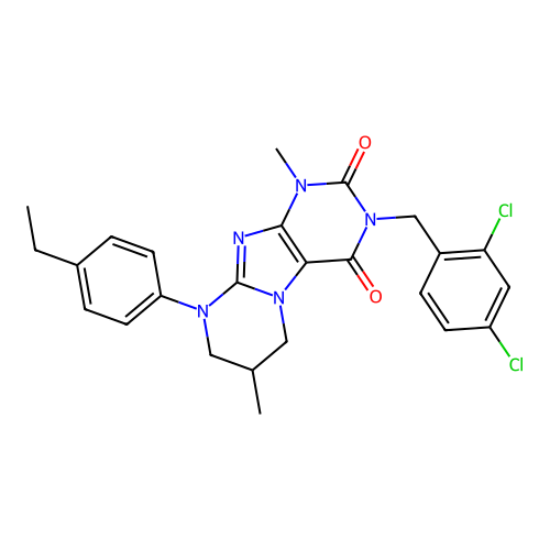 3-(2,4-dichlorobenzyl)-9-(4-ethylphenyl)-1,7-dimethyl-6,7,8,9-tetrahydropyrimido[2,1-f]purine-2,4(1H,3H)-dione structure