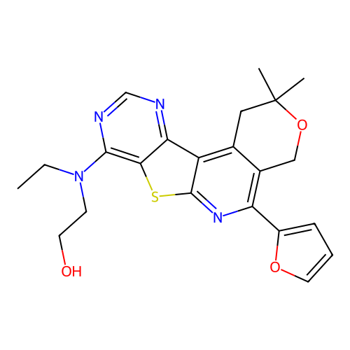 2-(ethyl(5-(furan-2-yl)-2,2-dimethyl-2,4-dihydro-1H-pyrano[4'',3'':4',5']pyrido[3',2':4,5]thieno[3,2-d]pyrimidin-8-yl)amino)ethanol structure