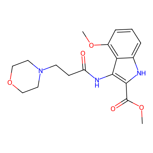 methyl 4-methoxy-3-{[3-(morpholin-4-yl)propanoyl]amino}-1H-indole-2-carboxylate structure