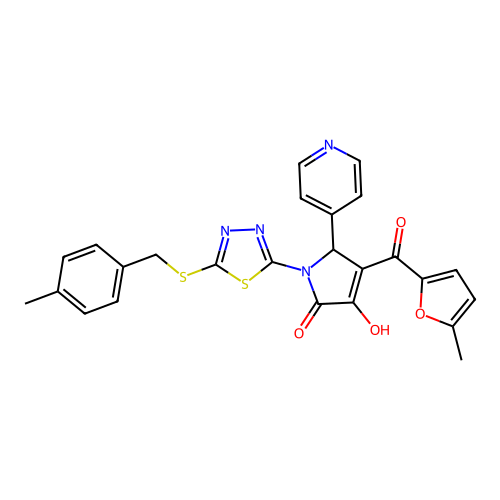(4E)-4-[hydroxy(5-methylfuran-2-yl)methylidene]-1-{5-[(4-methylbenzyl)sulfanyl]-1,3,4-thiadiazol-2-yl}-5-(pyridin-4-yl)pyrrolidine-2,3-dione structure