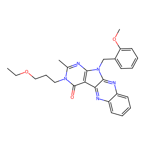 3-(3-ethoxypropyl)-11-(2-methoxybenzyl)-2-methyl-3,11-dihydro-4H-pyrimido[5',4':4,5]pyrrolo[2,3-b]quinoxalin-4-one structure