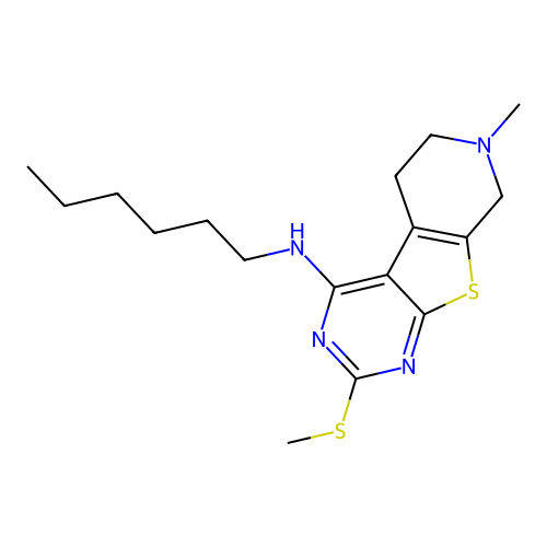 N-hexyl-7-methyl-2-(methylsulfanyl)-5,6,7,8-tetrahydropyrido[4',3':4,5]thieno[2,3-d]pyrimidin-4-amine structure