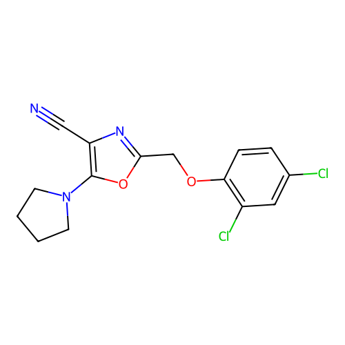 2-[(2,4-Dichlorophenoxy)methyl]-5-(pyrrolidin-1-yl)-1,3-oxazole-4-carbonitrile structure