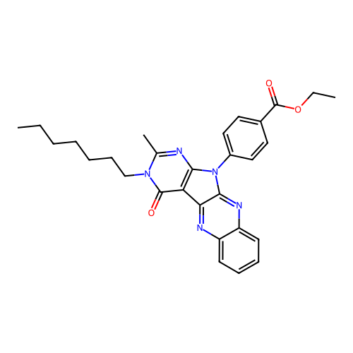 ethyl 4-(3-heptyl-2-methyl-4-oxo-3,4-dihydro-11H-pyrimido[5',4':4,5]pyrrolo[2,3-b]quinoxalin-11-yl)benzoate structure