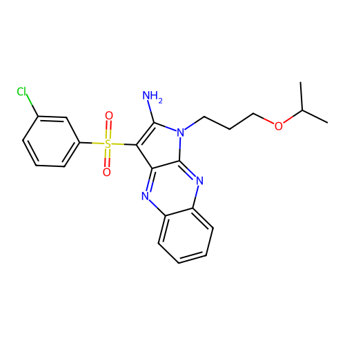 3-((3-chlorophenyl)sulfonyl)-1-(3-isopropoxypropyl)-1H-pyrrolo[2,3-b]quinoxalin-2-amine structure
