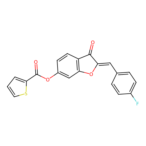 (2Z)-2-[(4-fluorophenyl)methylidene]-3-oxo-2,3-dihydro-1-benzofuran-6-yl thiophene-2-carboxylate structure
