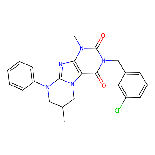 3-(3-chlorobenzyl)-1,7-dimethyl-9-phenyl-6,7,8,9-tetrahydropyrimido[2,1-f]purine-2,4(1H,3H)-dione structure