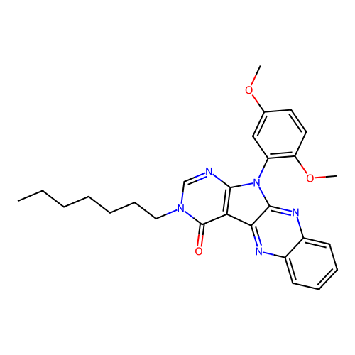 11-(2,5-dimethoxyphenyl)-3-heptyl-3,11-dihydro-4H-pyrimido[5',4':4,5]pyrrolo[2,3-b]quinoxalin-4-one structure