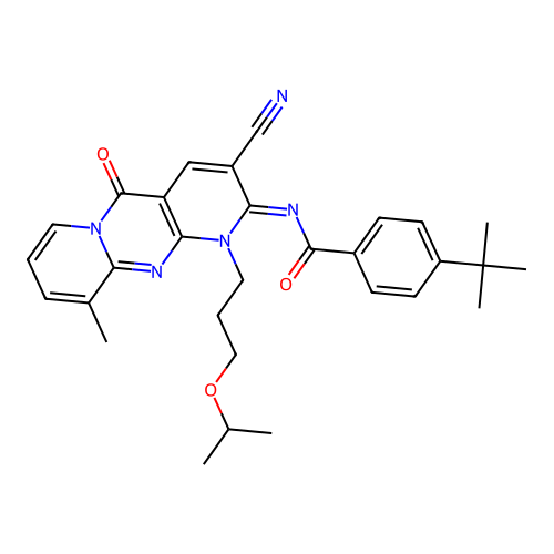 (E)-4-(tert-butyl)-N-(3-cyano-1-(3-isopropoxypropyl)-10-methyl-5-oxo-1H-dipyrido[1,2-a:2',3'-d]pyrimidin-2(5H)-ylidene)benzamide structure