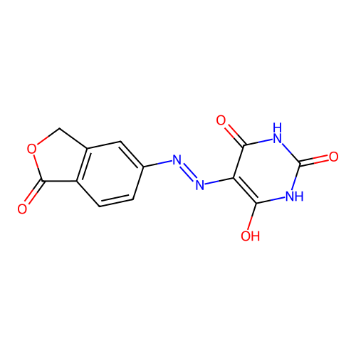 2,6-Dihydroxy-5-[(1-oxo-1,3-dihydro-isobenzofuran-5-yl)-hydrazono]-5H-pyrimidin-4-one structure
