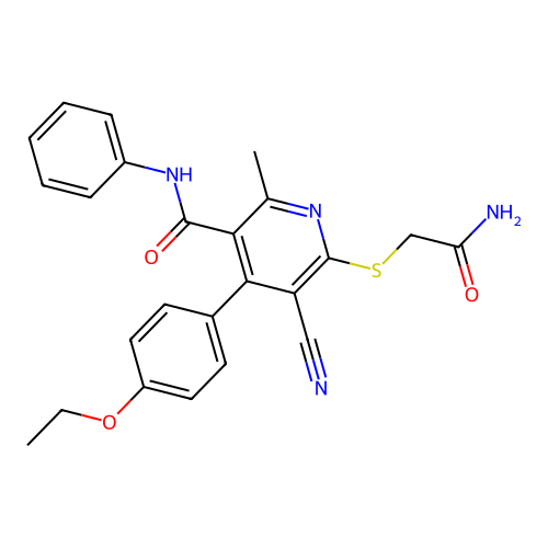 6-((2-amino-2-oxoethyl)thio)-5-cyano-4-(4-ethoxyphenyl)-2-methyl-N-phenylnicotinamide structure