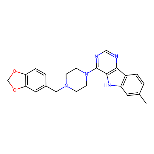4-[4-(1,3-benzodioxol-5-ylmethyl)piperazin-1-yl]-7-methyl-5H-pyrimido[5,4-b]indole structure