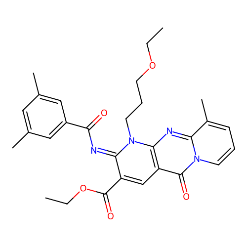(Z)-ethyl 2-((3,5-dimethylbenzoyl)imino)-1-(3-ethoxypropyl)-10-methyl-5-oxo-2,5-dihydro-1H-dipyrido[1,2-a:2',3'-d]pyrimidine-3-carboxylate structure