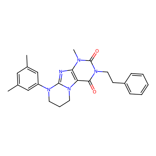9-(3,5-dimethylphenyl)-1-methyl-3-phenethyl-6,7,8,9-tetrahydropyrimido[2,1-f]purine-2,4(1H,3H)-dione structure