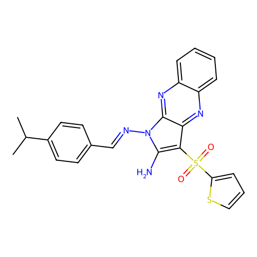 (E)-N1-(4-isopropylbenzylidene)-3-(thiophen-2-ylsulfonyl)-1H-pyrrolo[2,3-b]quinoxaline-1,2-diamine structure
