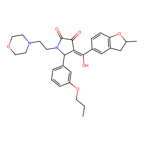 (4E)-4-[hydroxy-(2-methyl-2,3-dihydro-1-benzofuran-5-yl)methylidene]-1-(2-morpholin-4-ylethyl)-5-(3-propoxyphenyl)pyrrolidine-2,3-dione structure