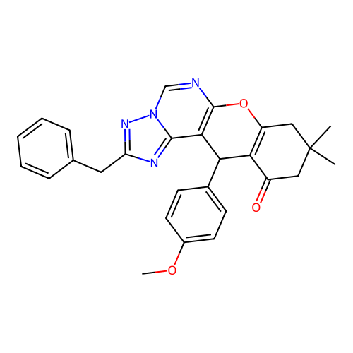 2-benzyl-12-(4-methoxyphenyl)-9,9-dimethyl-8,9,10,12-tetrahydro-11H-chromeno[3,2-e][1,2,4]triazolo[1,5-c]pyrimidin-11-one structure