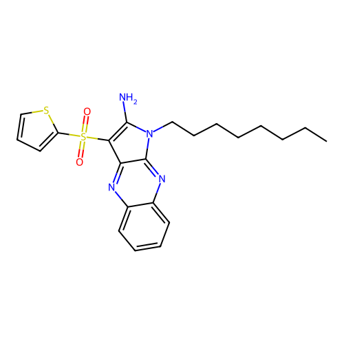 1-octyl-3-(thiophen-2-ylsulfonyl)-1H-pyrrolo[2,3-b]quinoxalin-2-amine structure