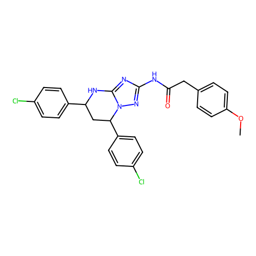 N-(5,7-bis(4-chlorophenyl)-4,5,6,7-tetrahydro-[1,2,4]triazolo[1,5-a]pyrimidin-2-yl)-2-(4-methoxyphenyl)acetamide structure