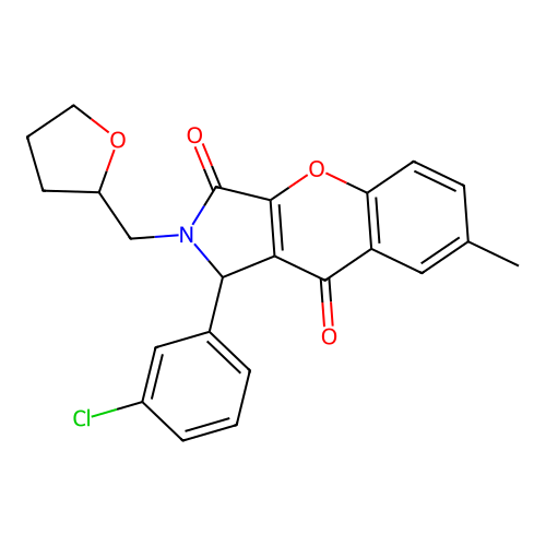1-(3-chlorophenyl)-7-methyl-2-(tetrahydrofuran-2-ylmethyl)-1,2-dihydrochromeno[2,3-c]pyrrole-3,9-dione structure