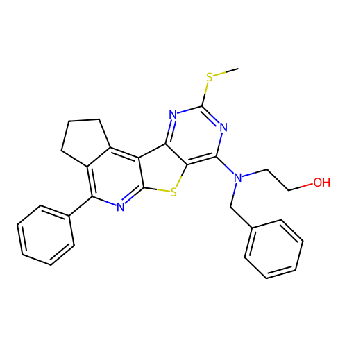 2-(benzyl(9-(methylthio)-4-phenyl-2,3-dihydro-1H-cyclopenta[4',5']pyrido[3',2':4,5]thieno[3,2-d]pyrimidin-7-yl)amino)ethanol structure