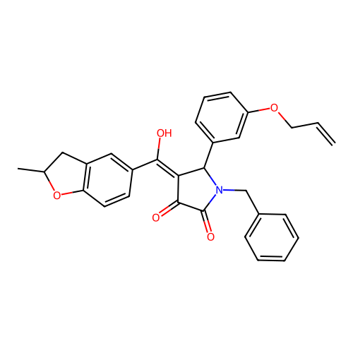 1-benzyl-3-hydroxy-4-(2-methyl-2,3-dihydro-1-benzofuran-5-carbonyl)-5-[3-(prop-2-en-1-yloxy)phenyl]-2,5-dihydro-1H-pyrrol-2-one structure