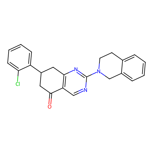 7-(2-chlorophenyl)-2-(3,4-dihydroisoquinolin-2(1H)-yl)-7,8-dihydroquinazolin-5(6H)-one structure