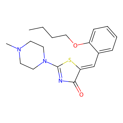 (5Z)-5-(2-butoxybenzylidene)-2-(4-methylpiperazin-1-yl)-1,3-thiazol-4(5H)-one structure