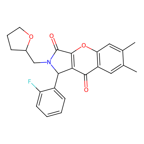 1-(2-fluorophenyl)-6,7-dimethyl-2-((tetrahydrofuran-2-yl)methyl)-1,2-dihydrochromeno[2,3-c]pyrrole-3,9-dione structure