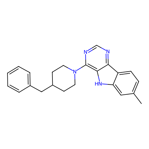 4-(4-benzylpiperidin-1-yl)-7-methyl-5H-pyrimido[5,4-b]indole structure