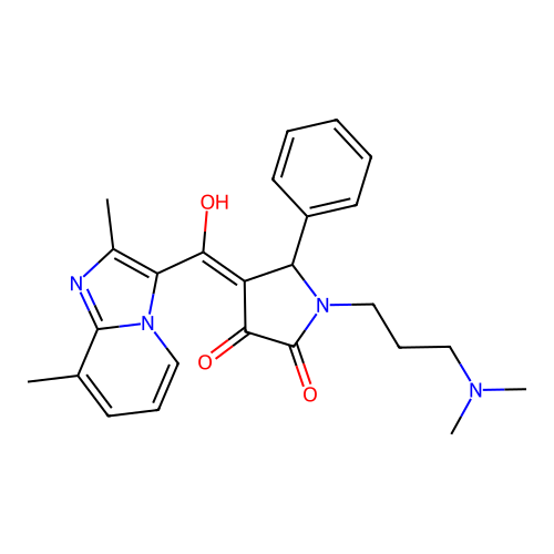 (4E)-1-[3-(dimethylamino)propyl]-4-[(2,8-dimethylimidazo[1,2-a]pyridin-3-yl)-hydroxymethylidene]-5-phenylpyrrolidine-2,3-dione structure