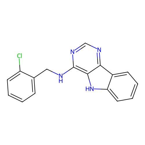 N-(2-chlorobenzyl)-5H-pyrimido[5,4-b]indol-4-amine structure