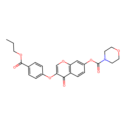 4-oxo-3-(4-(propoxycarbonyl)phenoxy)-4H-chromen-7-yl morpholine-4-carboxylate structure