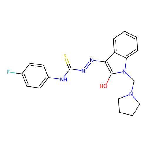 1-(4-fluorophenyl)-3-[(E)-[2-oxo-1-(pyrrolidin-1-ylmethyl)indol-3-ylidene]amino]thiourea structure