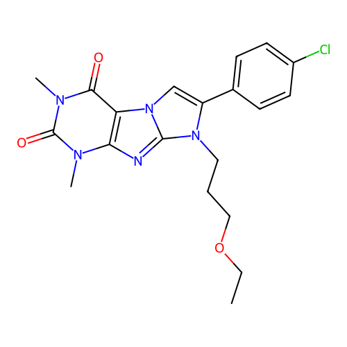 7-(4-chlorophenyl)-8-(3-ethoxypropyl)-1,3-dimethyl-1H-imidazo[2,1-f]purine-2,4(3H,8H)-dione structure