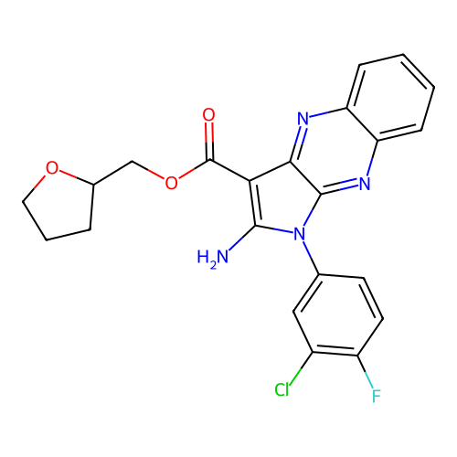 (tetrahydrofuran-2-yl)methyl 2-amino-1-(3-chloro-4-fluorophenyl)-1H-pyrrolo[2,3-b]quinoxaline-3-carboxylate structure
