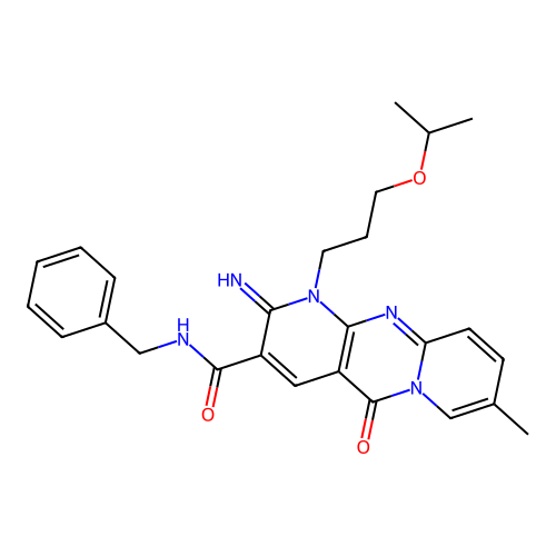 N-benzyl-6-imino-13-methyl-2-oxo-7-[3-(propan-2-yloxy)propyl]-1,7,9-triazatricyclo[8.4.0.0^{3,8}]tetradeca-3(8),4,9,11,13-pentaene-5-carboxamide structure