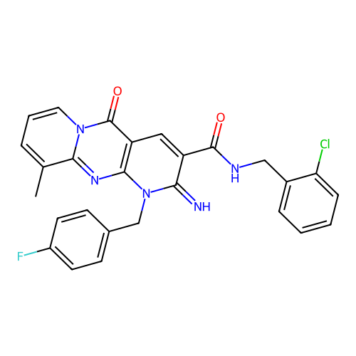 N-(2-chlorobenzyl)-1-(4-fluorobenzyl)-2-imino-10-methyl-5-oxo-1,5-dihydro-2H-dipyrido[1,2-a:2',3'-d]pyrimidine-3-carboxamide structure