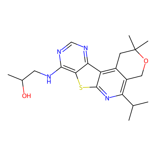 1-((5-isopropyl-2,2-dimethyl-2,4-dihydro-1H-pyrano[4'',3'':4',5']pyrido[3',2':4,5]thieno[3,2-d]pyrimidin-8-yl)amino)propan-2-ol structure
