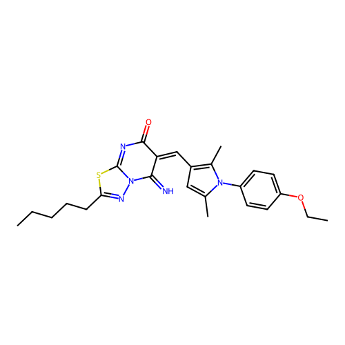 (E)-6-((1-(4-ethoxyphenyl)-2,5-dimethyl-1H-pyrrol-3-yl)methylene)-5-imino-2-pentyl-5H-[1,3,4]thiadiazolo[3,2-a]pyrimidin-7(6H)-one structure