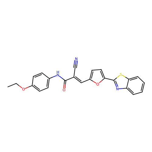 (2E)-3-(5-benzothiazol-2-yl(2-furyl))-2-cyano-N-(4-ethoxyphenyl)prop-2-enamide structure