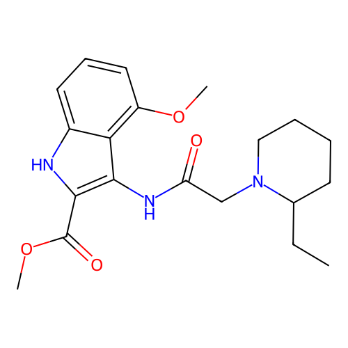 methyl 3-(2-(2-ethylpiperidin-1-yl)acetamido)-4-methoxy-1H-indole-2-carboxylate structure