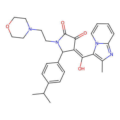 (4E)-4-[hydroxy-(2-methylimidazo[1,2-a]pyridin-3-yl)methylidene]-1-(2-morpholin-4-ylethyl)-5-(4-propan-2-ylphenyl)pyrrolidine-2,3-dione structure