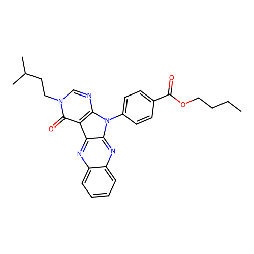butyl 4-(3-isopentyl-4-oxo-3H-pyrimido[5',4':4,5]pyrrolo[2,3-b]quinoxalin-11(4H)-yl)benzoate structure