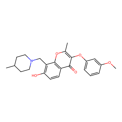 7-hydroxy-3-(3-methoxyphenoxy)-2-methyl-8-[(4-methylpiperidin-1-yl)methyl]-4H-chromen-4-one structure
