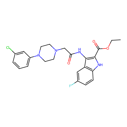 Ethyl 3-[[2-[4-(3-chlorophenyl)piperazin-1-yl]acetyl]amino]-5-fluoro-1H-indole-2-carboxylate structure