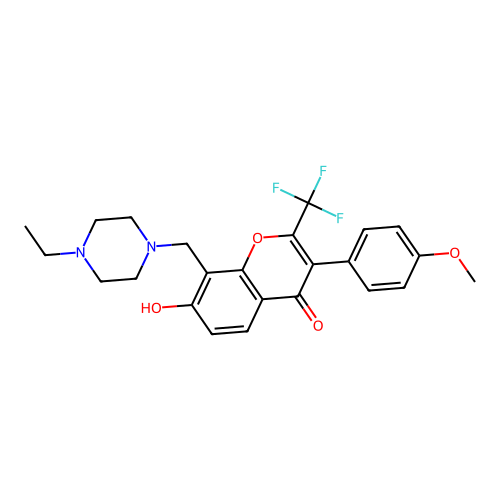 8-((4-ethylpiperazin-1-yl)methyl)-7-hydroxy-3-(4-methoxyphenyl)-2-(trifluoromethyl)-4H-chromen-4-one structure